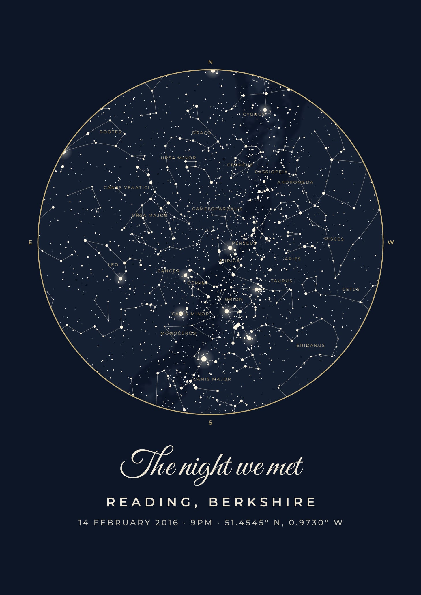 Example personalised star-map poster