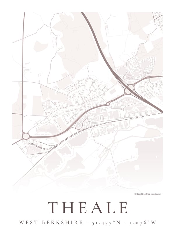 Blush street map design, shown with a map of Theale