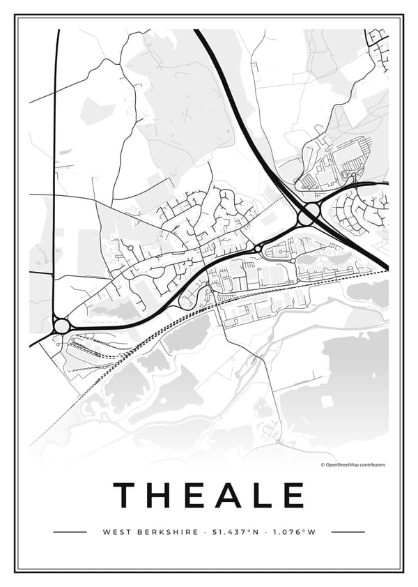 Classic street map design, shown with a map of Theale