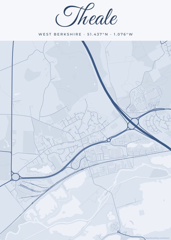 Dusk street map design, shown with a map of Theale