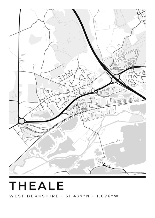 Editorial street map design, shown with a map of Theale