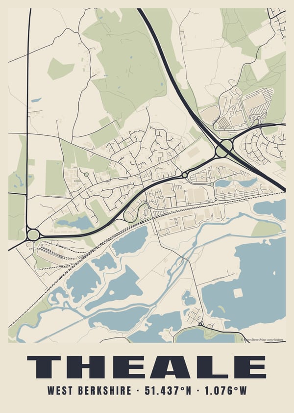 Heritage street map design, shown with a map of Theale