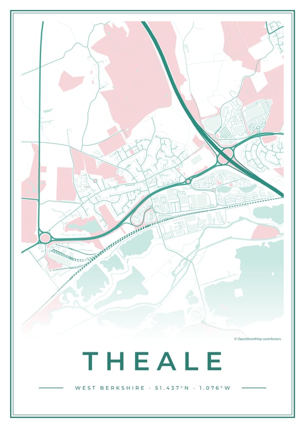 Mint street map design, shown with a map of Theale