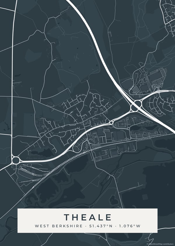 Slate street map design, shown with a map of Theale