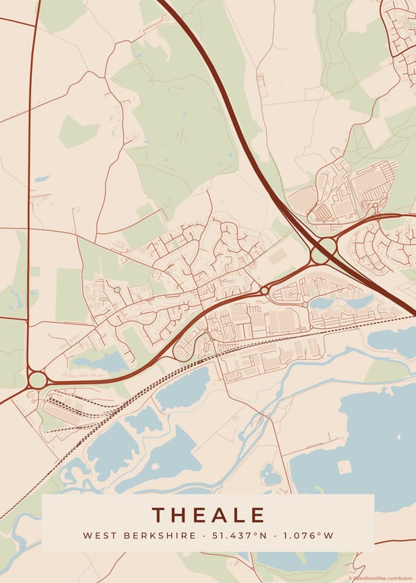 Terracotta street map design, shown with a map of Theale
